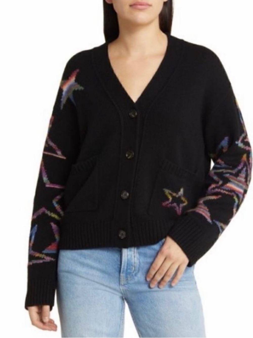 NWOT Rails Reese Rainbow Star Cardigan Size Large Wool Blend MSRP $248